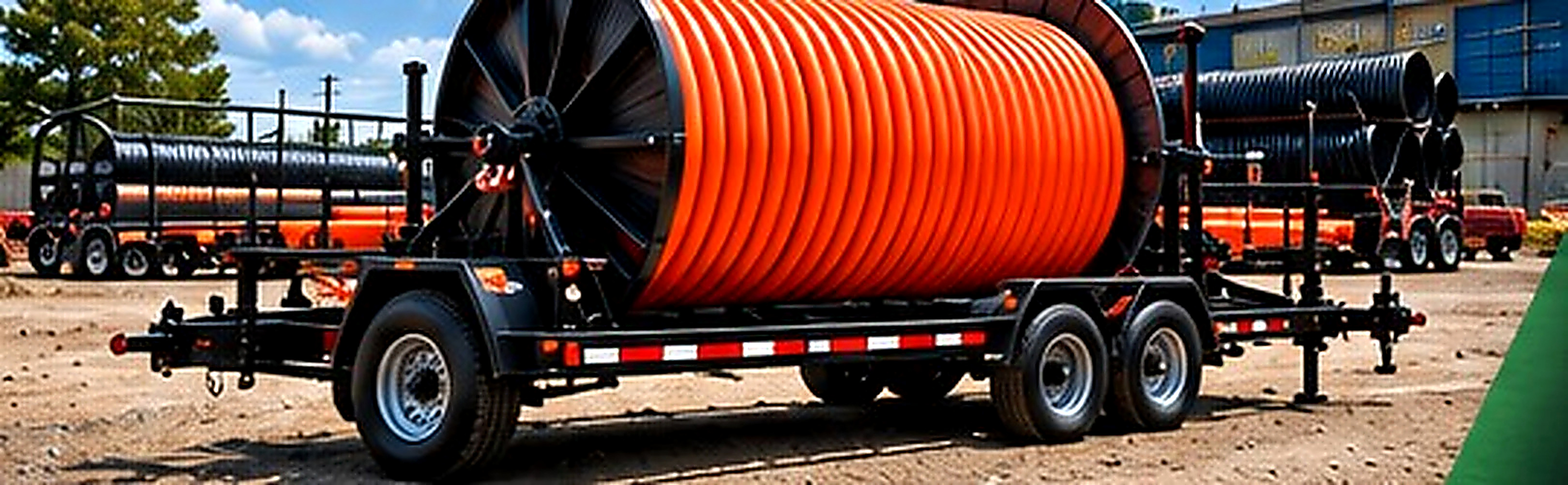 AI-generated reel pipe trailer with conduit